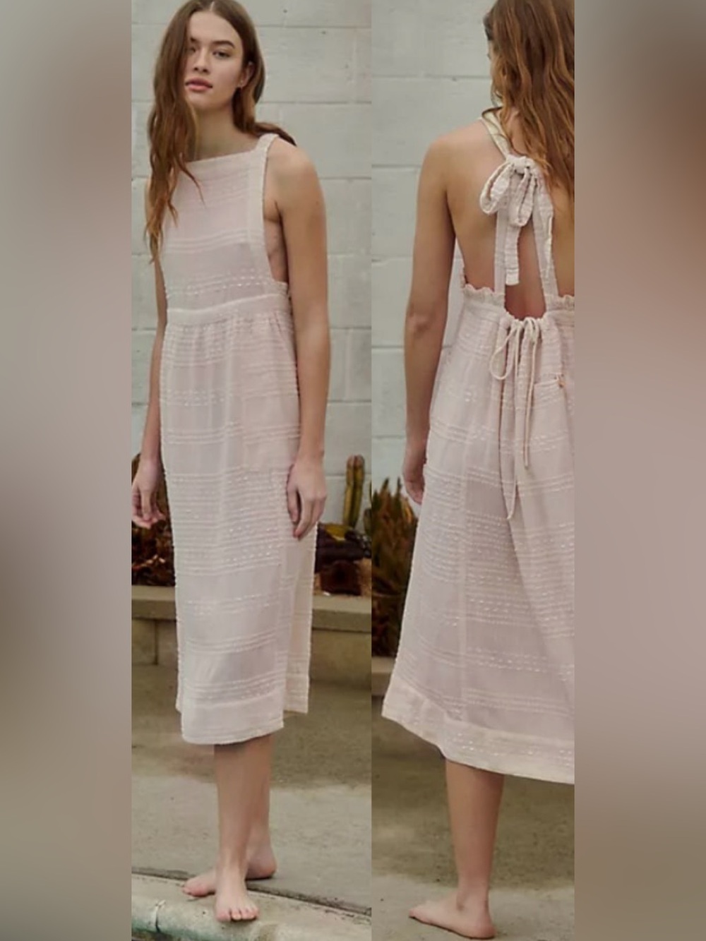 Free People Good For The Soul Pinafore Midi Dress Cream/blush Small